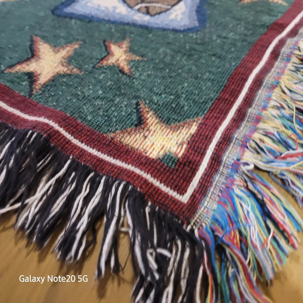 Green Sports-Themed Woven Throw with Multicolor Motifs